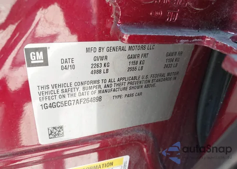 2010 Buick Lacrosse Cxl из США, поврежденный, VIN 1G4GC5EG7AF264898